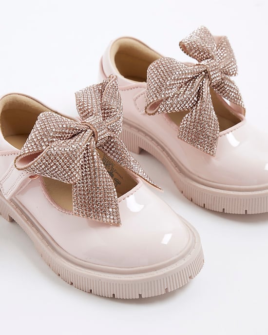 River Island Mini Girls Mary Jane Shoes Pink Diamante Bow - Image 4