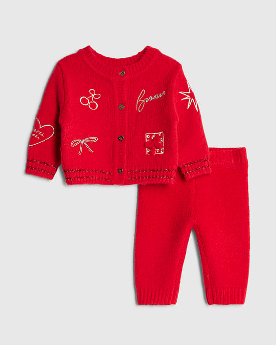 River Island Baby Girls Cardigan & Leggings Set Nephthys Red 2 Piece - Image 1