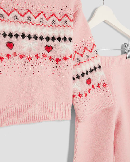 River Island Mini Girls Jumper & Bottoms Set Fairisle 2 Piece - Image 3