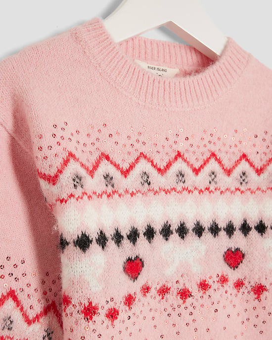 River Island Mini Girls Jumper & Bottoms Set Fairisle 2 Piece - Image 4