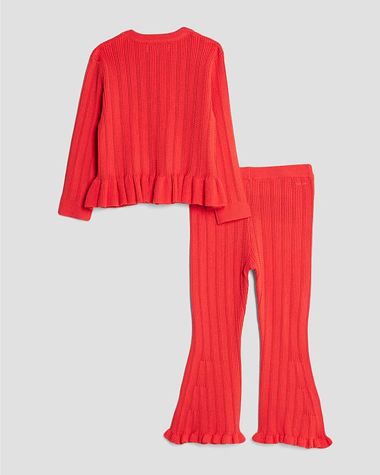River Island Mini Girls Cardigan & Bottoms Set Red Rose 2 Piece - Image 2