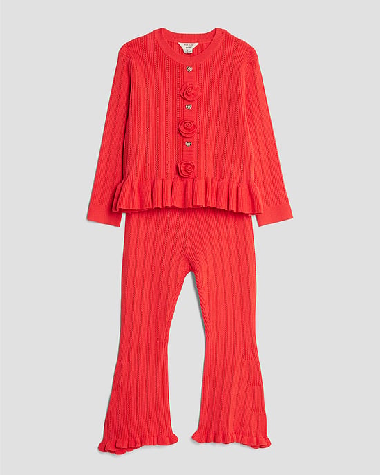 River Island Mini Girls Cardigan & Bottoms Set Red Rose 2 Piece - Image 5