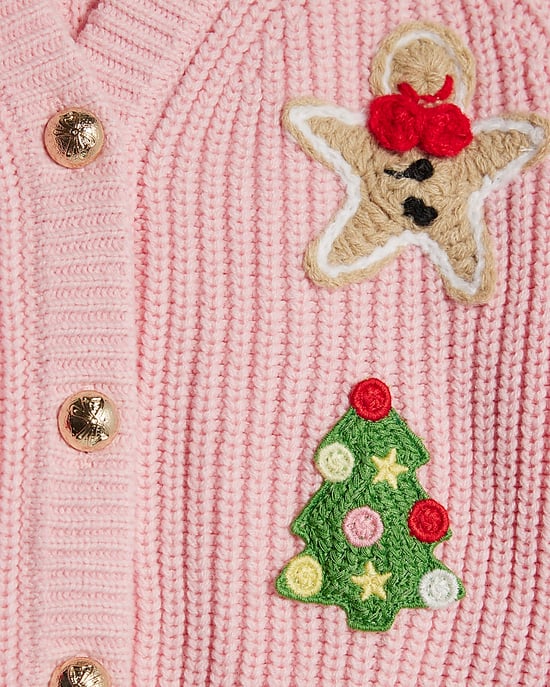 River Island Mini Girls Christmas Cardigan Pink Bow - Image 2