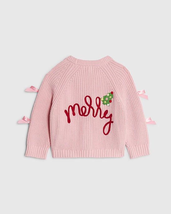 River Island Mini Girls Christmas Cardigan Pink Bow - Image 4