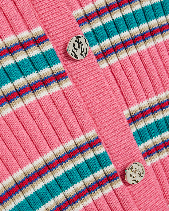 River Island Mini Girls Cardigan Pink Knitted Striped - Image 3