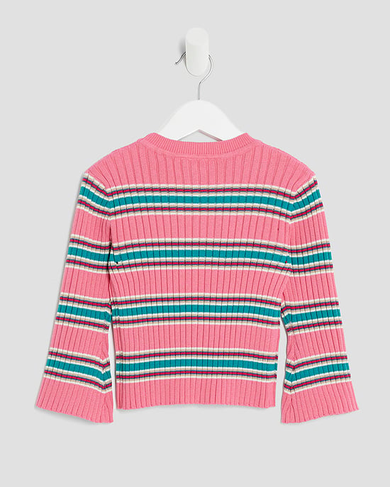 River Island Mini Girls Cardigan Pink Knitted Striped - Image 4
