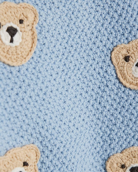 River Island Baby Boys Bear Jumper & Blanket Set Blue 4 Piece - Image 3