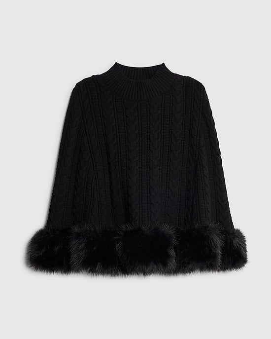 River Island Girls Cape Black Knitted Fur Trim - Image 1