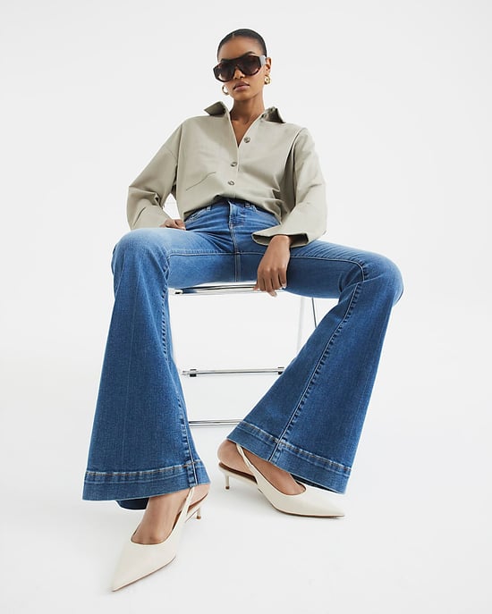 River Island Womens Flared Jeans Blue High Waisted Tummy Hold Denim - Image 5