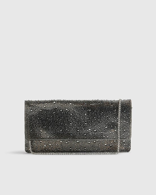 River Island Womens Clutch Bag Grey Perspex Diamante - Image 4