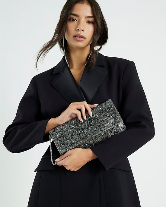 River Island Womens Clutch Bag Grey Perspex Diamante - Image 5
