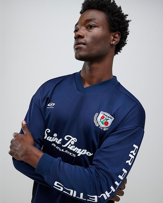 River Island Mens T-Shirt Navy Saint Tiempo Football - Image 4
