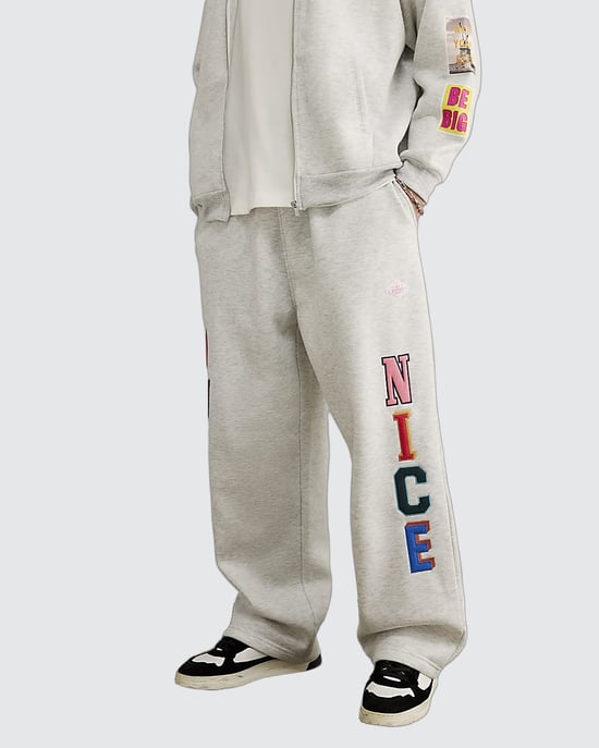 River Island Mens Joggers The Real Hackney Dave Grey Badged - Image 1