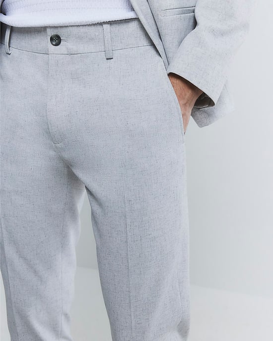 River Island Mens Suit Trousers Grey Skinny Fit Textured - Image 4