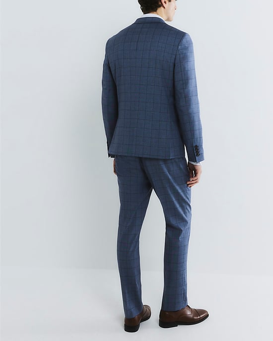 River Island Mens Suit Trousers Blue Check Skinny - Image 2