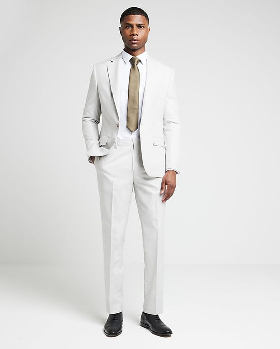 River Island Mens Suit Trousers Cream Slim Fit Textured - Image 2