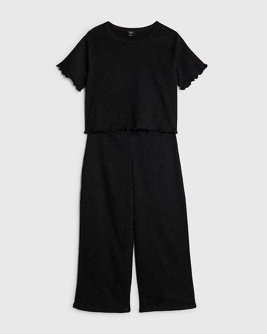 River Island Girls T-Shirt & Trousers Set Black Textured Wide Leg - Image 5