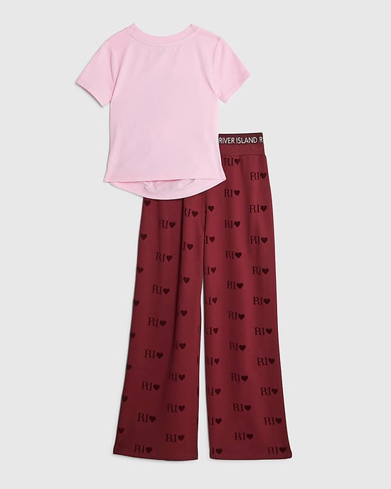 River Island Girls T-Shirt & Joggers Set Red Diamante Berry Good - Image 2