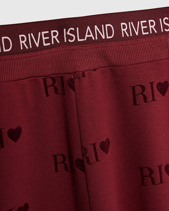 River Island Girls T-Shirt & Joggers Set Red Diamante Berry Good - Image 4