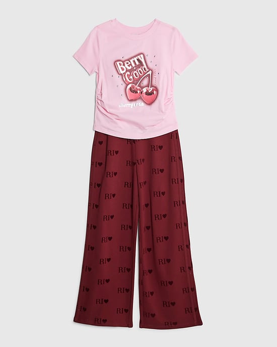 River Island Girls T-Shirt & Joggers Set Red Diamante Berry Good - Image 5