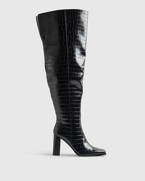 River Island Womens Thigh High Boots Black Block Heel - Image 2