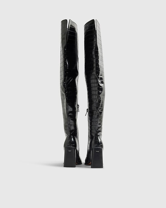 River Island Womens Thigh High Boots Black Block Heel - Image 3