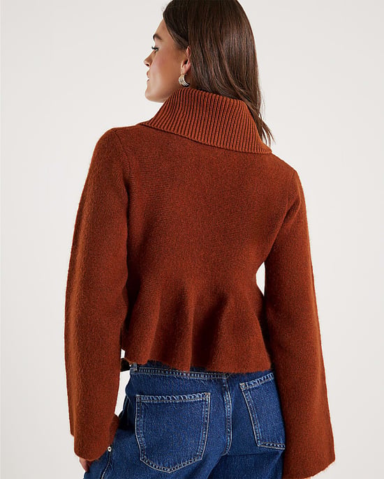 River Island Womens Jumper Orange Knit Collared Peplum Sweater - Image 3
