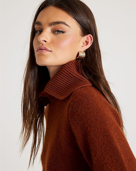 River Island Womens Jumper Orange Knit Collared Peplum Sweater - Image 4