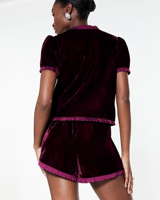 River Island Womens Shorts Red Velvet Frill Trim - Image 4