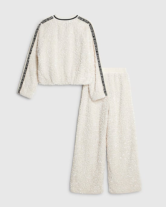 River Island Girls Trousers Cream Sequin RI Side Taped - Image 2
