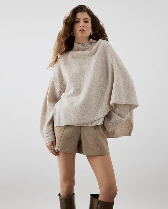 River Island Womens Jumper RI Studio Beige Wool Wrap Cape Sweater - Image 1