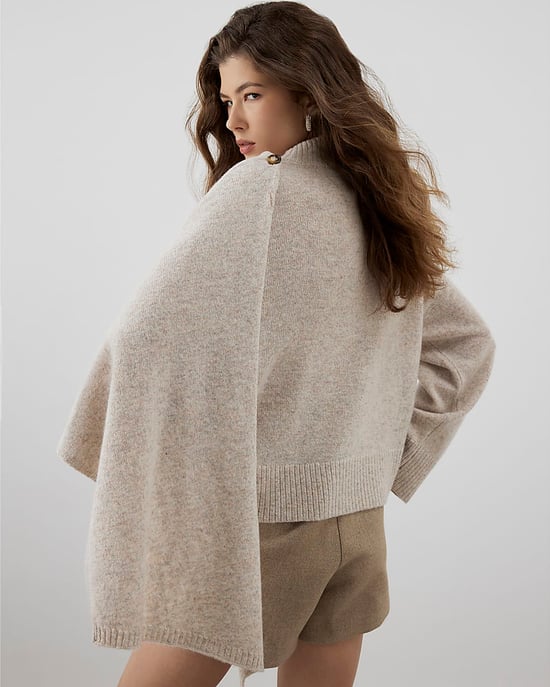River Island Womens Jumper RI Studio Beige Wool Wrap Cape Sweater - Image 2