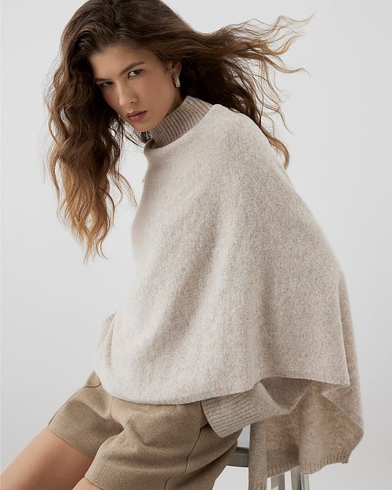 River Island Womens Jumper RI Studio Beige Wool Wrap Cape Sweater - Image 3