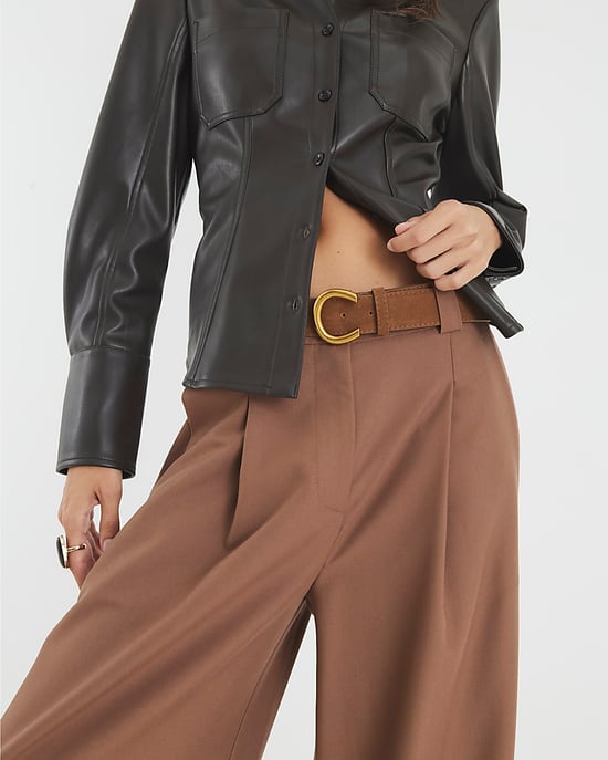 River Island Womens Wide Leg Trousers Brown Belted - Image 3