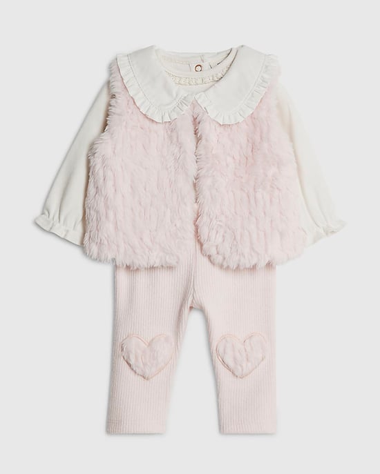 River Island Baby Girls Gilet & Leggings Set Pink Faux Fur 2 Piece - Image 5