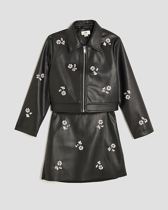 River Island Girls Jacket & Skirt Set Black Floral 2 Piece - Image 2