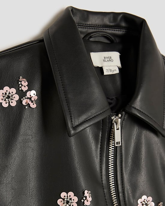River Island Girls Jacket & Skirt Set Black Floral 2 Piece - Image 3