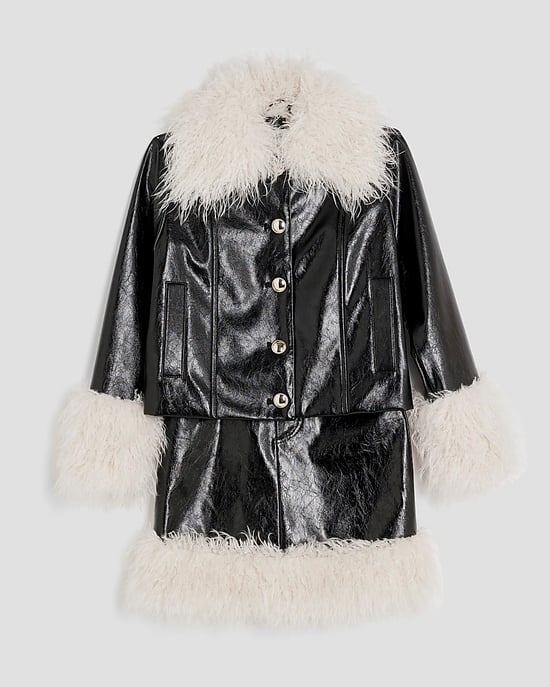 River Island Girls Jacket & Skirt Set Black Shaggy Faux Leather - Image 1