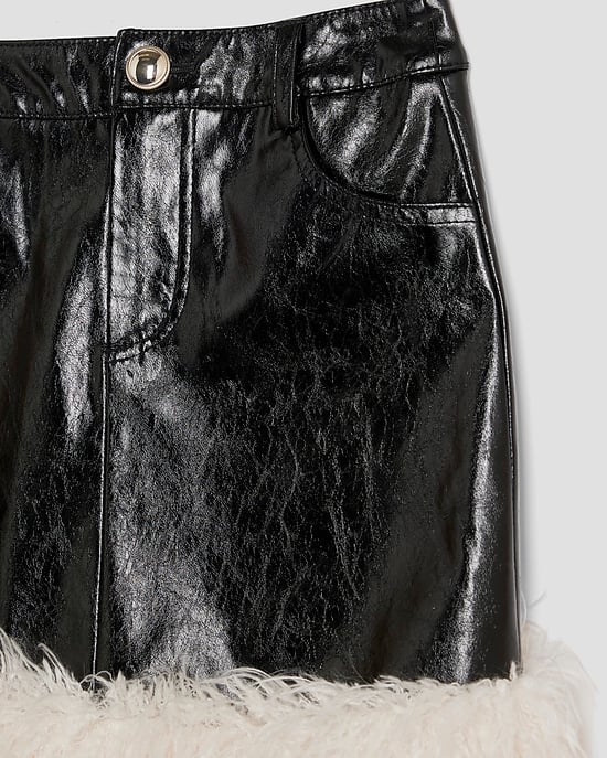 River Island Girls Jacket & Skirt Set Black Shaggy Faux Leather - Image 3