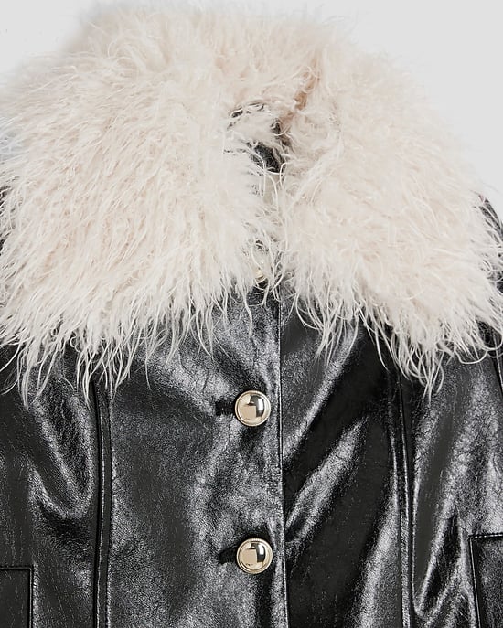 River Island Girls Jacket & Skirt Set Black Shaggy Faux Leather - Image 4