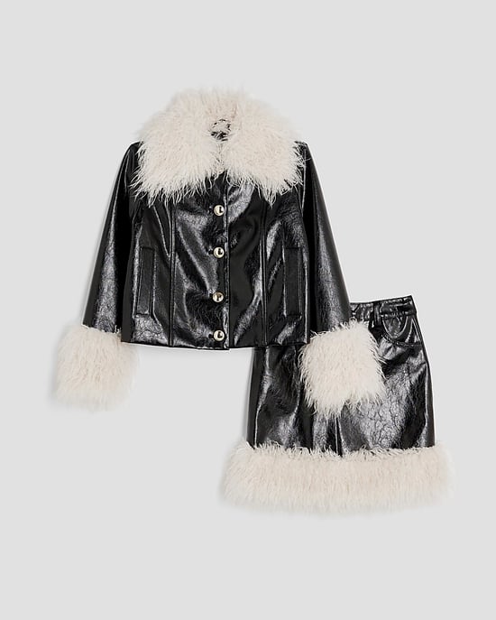 River Island Girls Jacket & Skirt Set Black Shaggy Faux Leather - Image 5