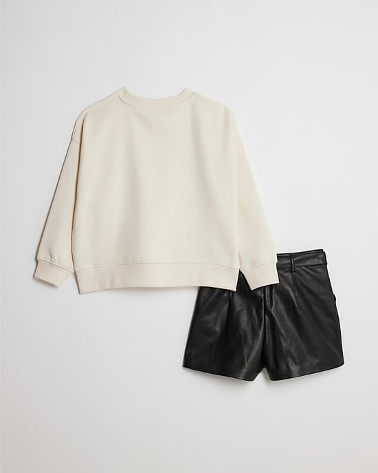 River Island Girls Sweatshirt & Skirt Set White Glitter Heart 2 Piece - Image 2