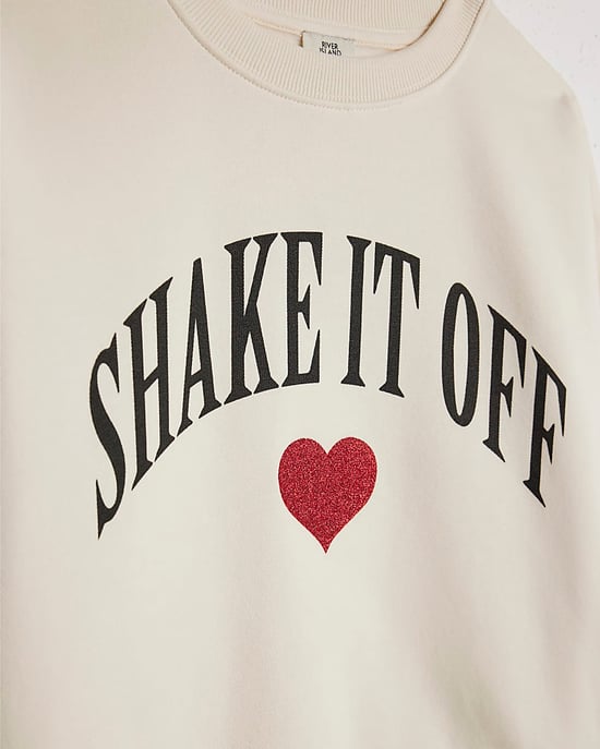 River Island Girls Sweatshirt & Skirt Set White Glitter Heart 2 Piece - Image 3