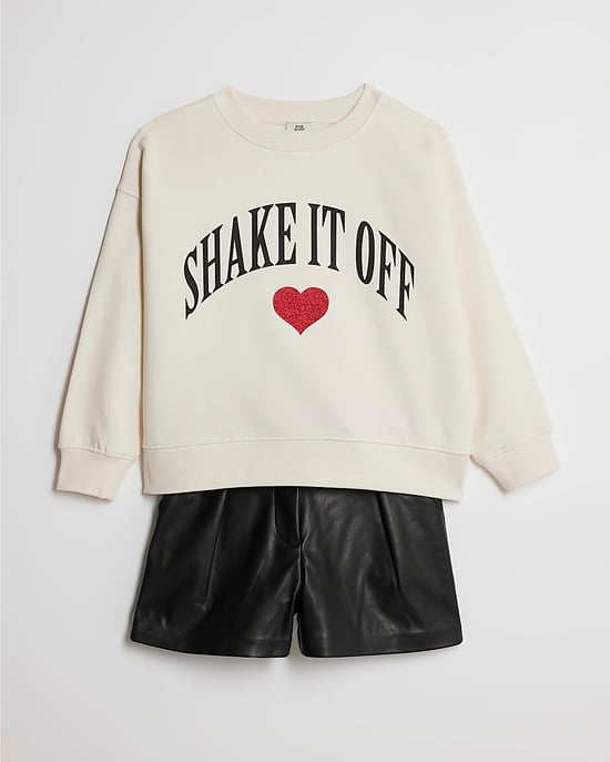 River Island Girls Sweatshirt & Skirt Set White Glitter Heart 2 Piece - Image 5
