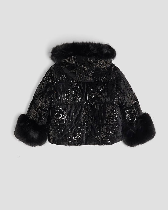 River Island Girls Puffer Coat Black Sequin - Image 4