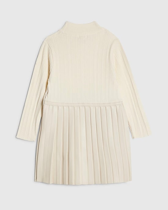 River Island Mini Girls Dress Cream Faux Leather Pleated - Image 4