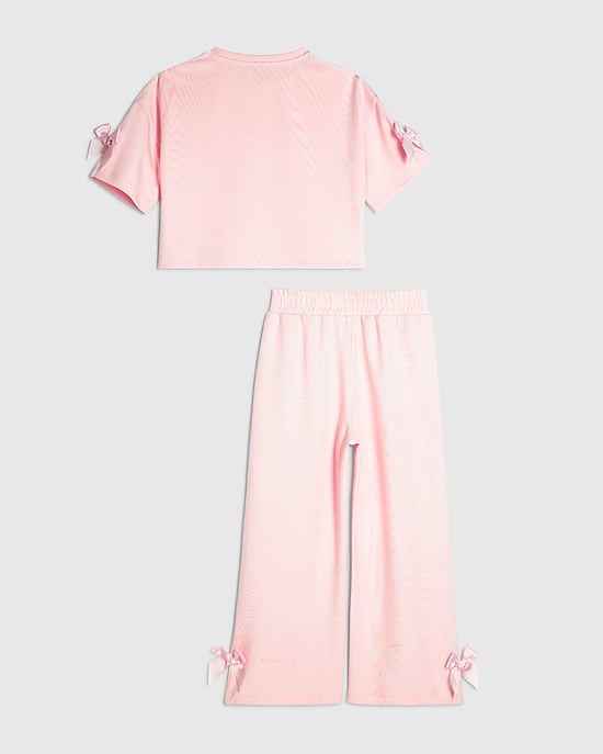 River Island Girls T-Shirt & Joggers Set Pink Love Bow 2 Piece - Image 2