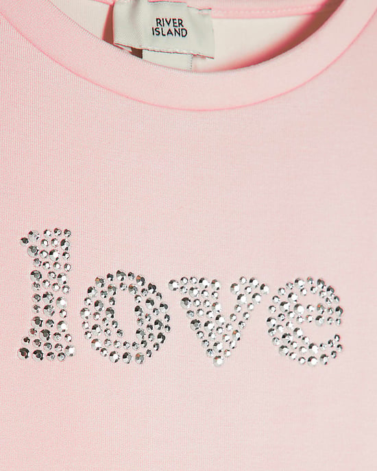 River Island Girls T-Shirt & Joggers Set Pink Love Bow 2 Piece - Image 3