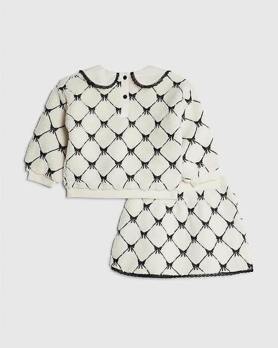 River Island Mini Girls Sweatshirt Set Cream Bow Borg 2 Piece - Image 2