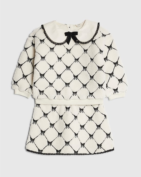 River Island Mini Girls Sweatshirt Set Cream Bow Borg 2 Piece - Image 5